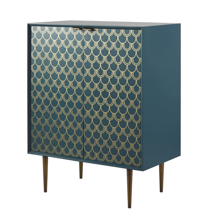 Maisons du Monde Barracuda - Aparador con 2 puertas azul turquesa con motivos gráficos dorados COMPRAR AHORA