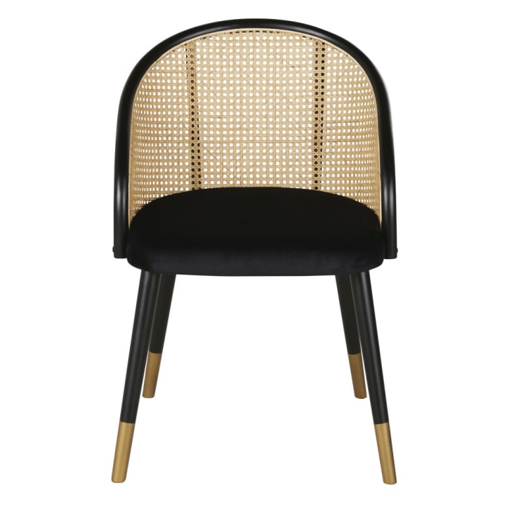 Maisons du Monde Sockette - Silla con reposabrazos de terciopelo negro y rejilla de mimbre Envío internacional gratuito