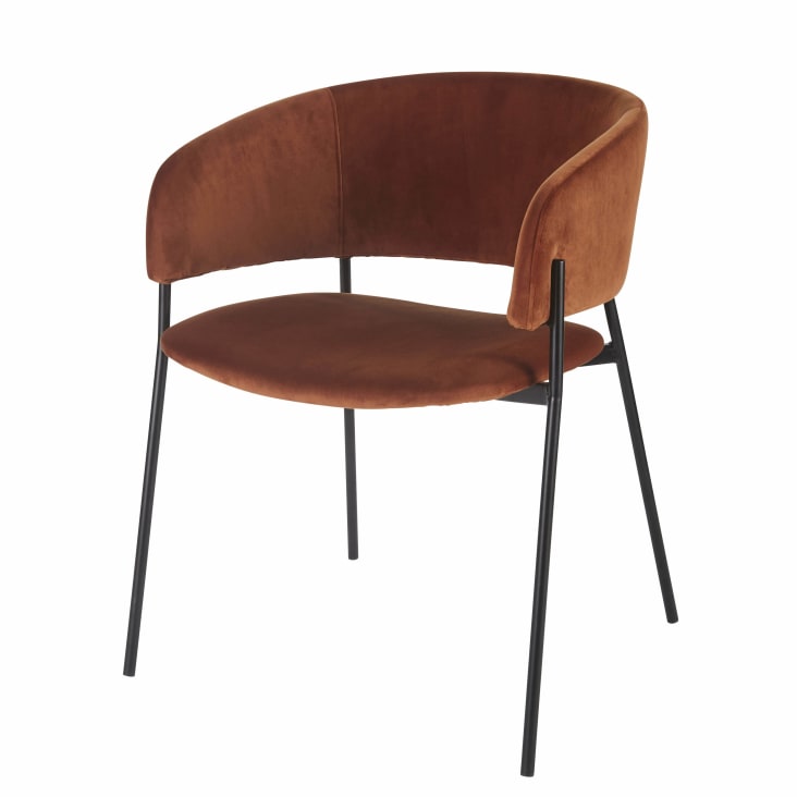 Maisons du Monde Hug - Silla de terciopelo naranja tostado con reposabrazos