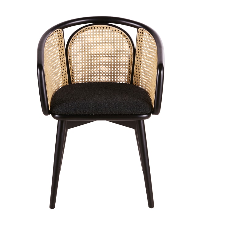 Maisons du Monde Bree - Silla de comedor de rejilla de ratán y tela color negro Libre de impuestos