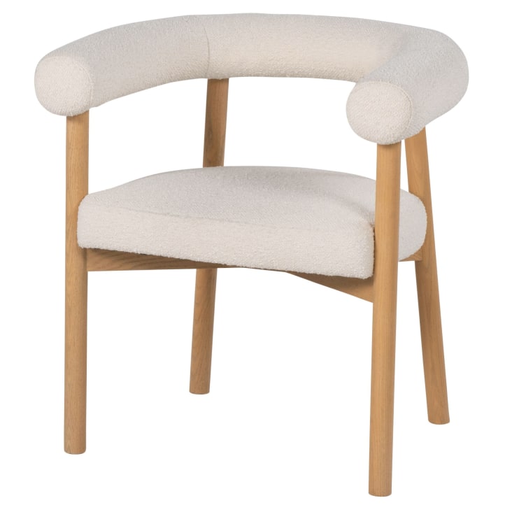 Maisons du Monde Rafael - Silla de comedor de fresno y tela color crudo efecto lana rizada
