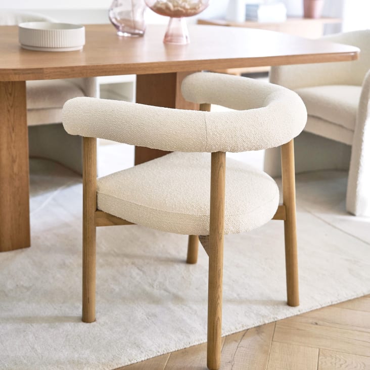 Maisons du Monde Rafael - Silla de comedor de fresno y tela color crudo efecto lana rizada Descuentos del mes