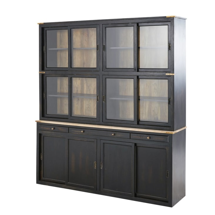 Maisons du Monde Indies - Alacena con 12 puertas y 3 cajones de mango macizo negro Precio ultrabajo