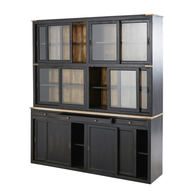 Maisons du Monde Indies - Alacena con 12 puertas y 3 cajones de mango macizo negro Precio ultrabajo