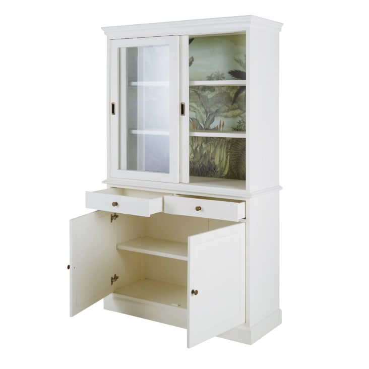 Maisons du Monde Printy - Vitrina de madera blanca con 3 puertas y 3 cajones de estampado vegetal Outlet
