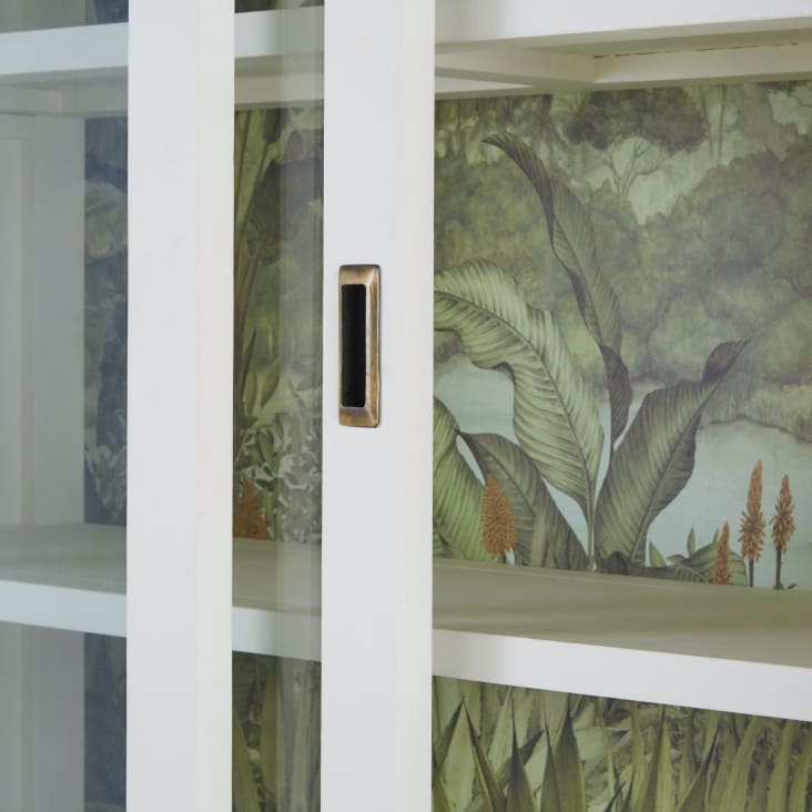 Maisons du Monde Printy - Vitrina de madera blanca con 3 puertas y 3 cajones de estampado vegetal Outlet