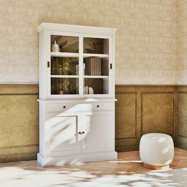 Maisons du Monde Printy - Vitrina de madera blanca con 3 puertas y 3 cajones de estampado vegetal Outlet
