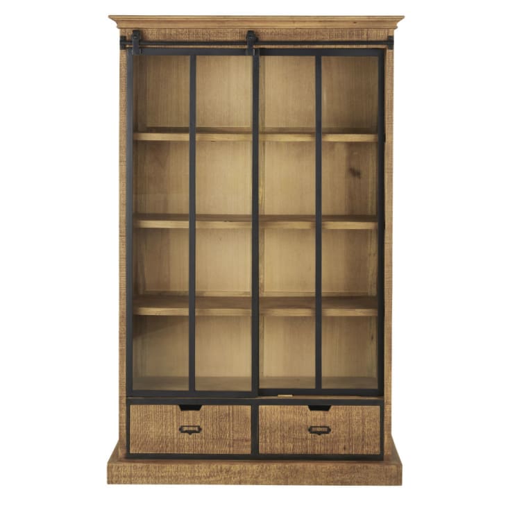 Maisons du Monde Germain - Vitrina industrial con 1 puerta corredera y 2 cajones bicolor