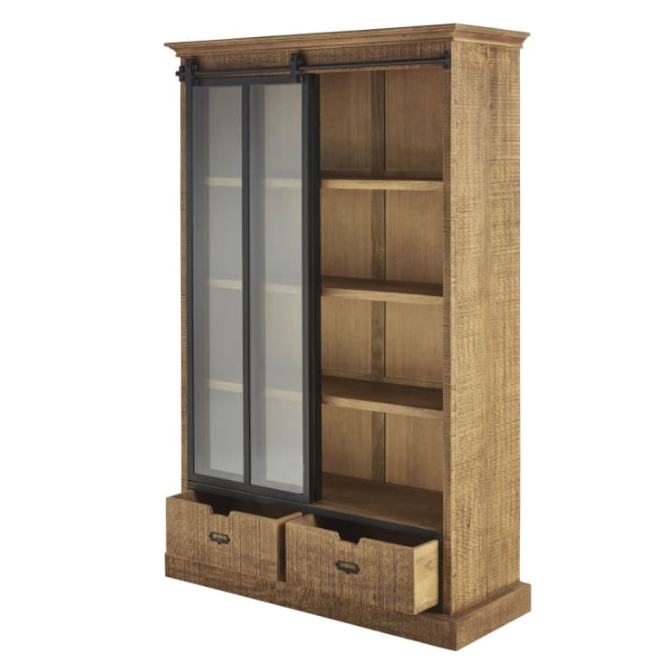 Maisons du Monde Germain - Vitrina industrial con 1 puerta corredera y 2 cajones bicolor Liquidación