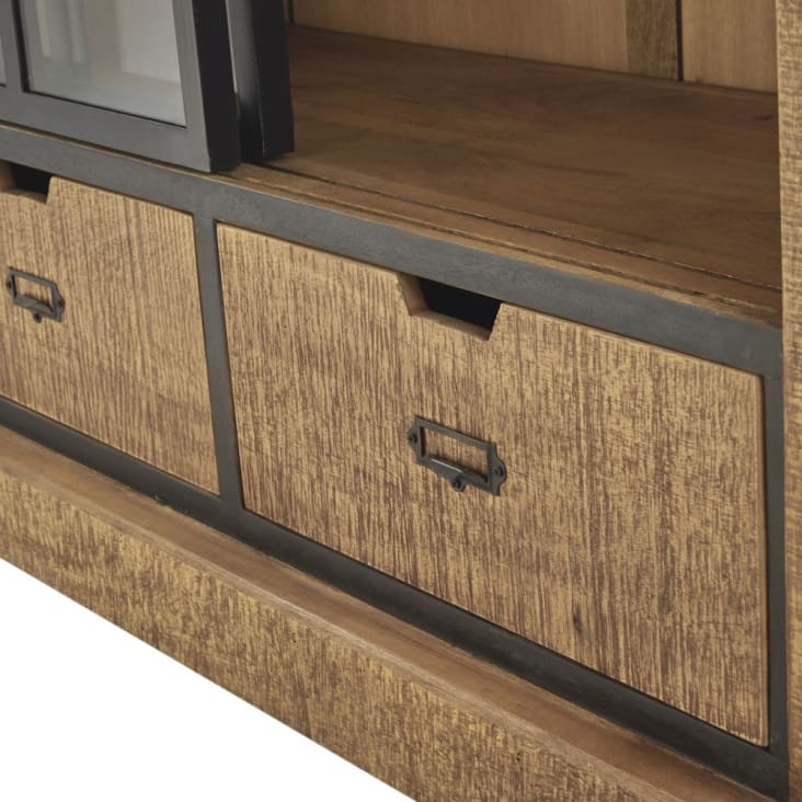 Maisons du Monde Germain - Vitrina industrial con 1 puerta corredera y 2 cajones bicolor Liquidación
