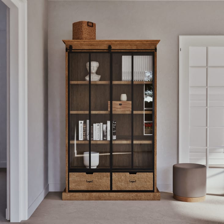Maisons du Monde Germain - Vitrina industrial con 1 puerta corredera y 2 cajones bicolor Liquidación