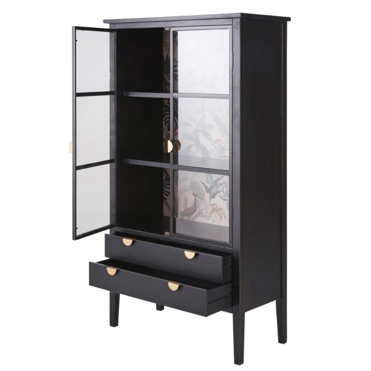 Maisons du Monde Lully - Vitrina de abeto en negro con 2puertas y 2cajones con hojas Rebajas top