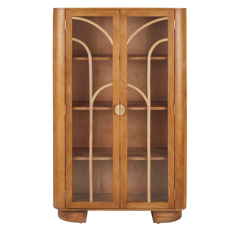 Maisons du Monde Perseus - Vitrina de madera de mango con puertas de cristal y detalles de ratán