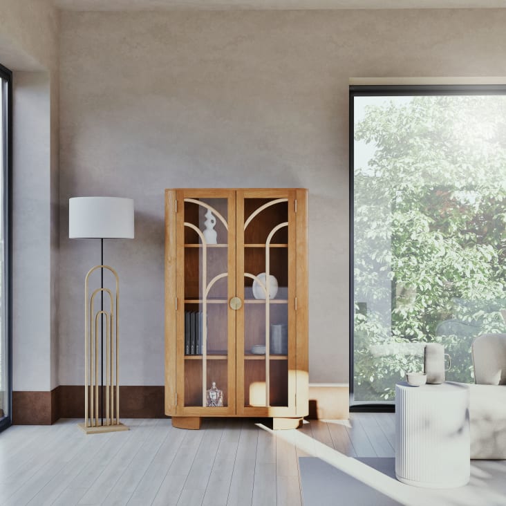 Maisons du Monde Perseus - Vitrina de madera de mango con puertas de cristal y detalles de ratán Envío gratis