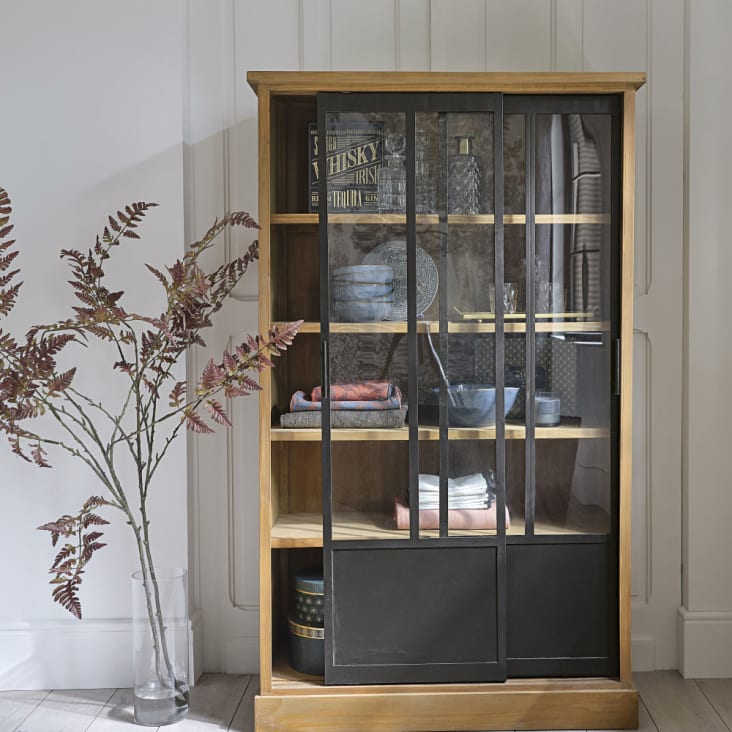 Maisons du Monde Ventura - Vitrina con 2 puertas de pino macizo y vidrio templado ÚLTIMAS EDICIONES