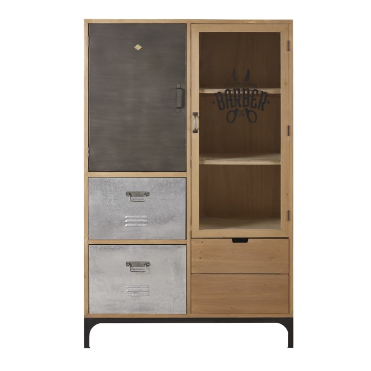 Maisons du Monde Harvey - Vitrina de 2 puertas y 3 cajones de abeto macizo cristal y metal