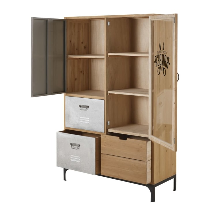 Maisons du Monde Harvey - Vitrina de 2 puertas y 3 cajones de abeto macizo cristal y metal Oferta especial de fábrica