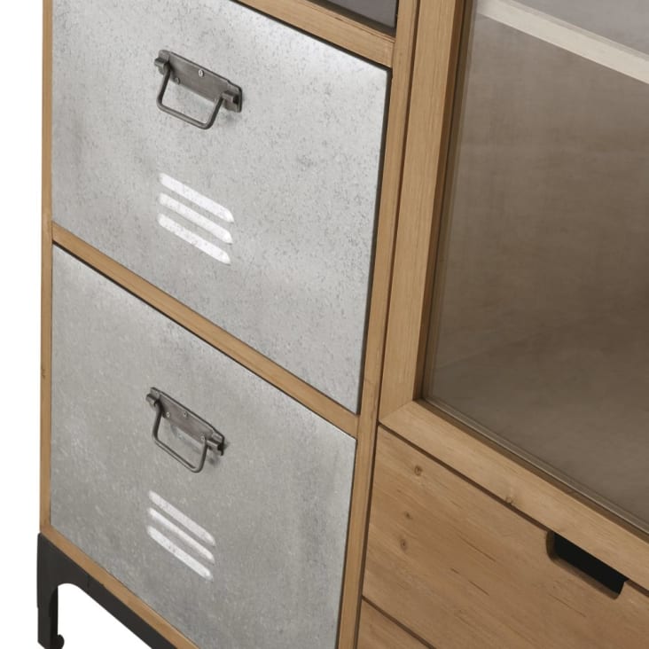 Maisons du Monde Harvey - Vitrina de 2 puertas y 3 cajones de abeto macizo cristal y metal Oferta especial de fábrica