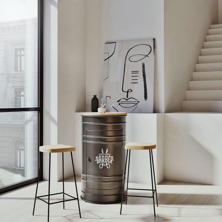 Maisons du Monde Harlem - Mueble bar de metal negro y abeto macizo Promoción trimestral