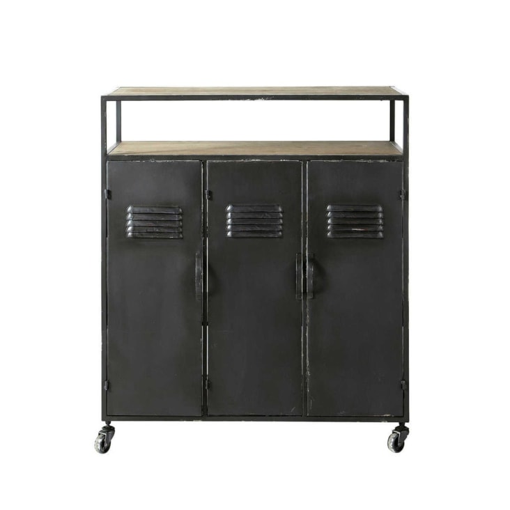 Maisons du Monde Kraft - Mueble bar industrial con ruedas de metal gris antracita