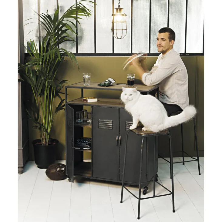 Maisons du Monde Kraft - Mueble bar industrial con ruedas de metal gris antracita Envío internacional gratuito