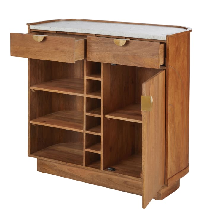Maisons du Monde Perseus - Barra de bar de madera de mango maciza con incrustaciones de nácar En oferta