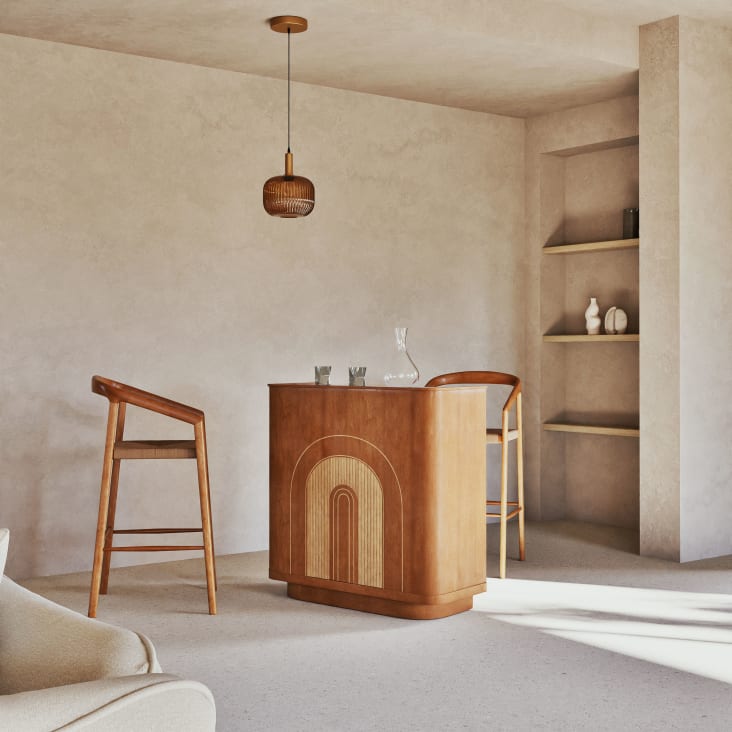 Maisons du Monde Perseus - Barra de bar de madera de mango maciza con incrustaciones de nácar En oferta