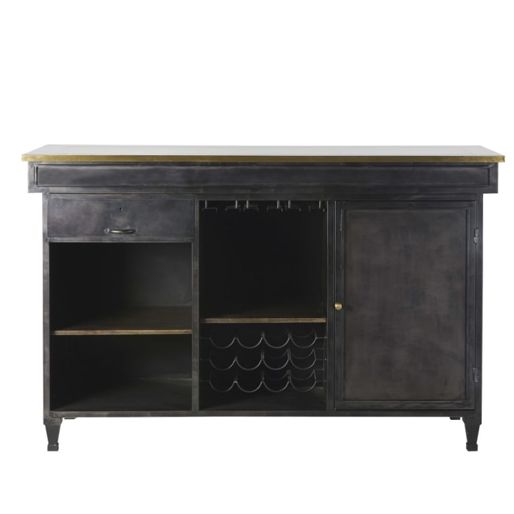 Maisons du Monde Gotham - Mueble bar 1 cajón 1 puerta de color latón y negro Libre de impuestos