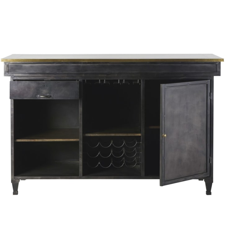 Maisons du Monde Gotham - Mueble bar 1 cajón 1 puerta de color latón y negro Libre de impuestos