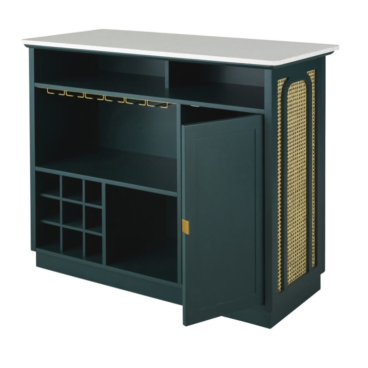 Maisons du Monde Splendid - Mueble bar de rejilla de ratán verde y metal color latón con 1 puerta Descuento por venta flash