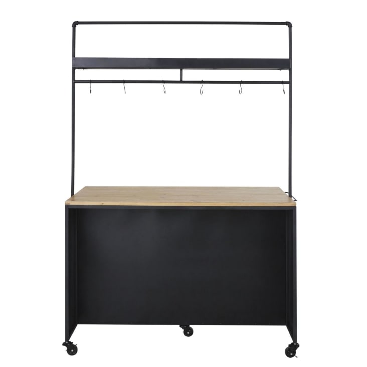Maisons du Monde Evrard - Bar con ruedas 2 puertas y 3 cajones de metal negro/pino macizo Grandes ahorros