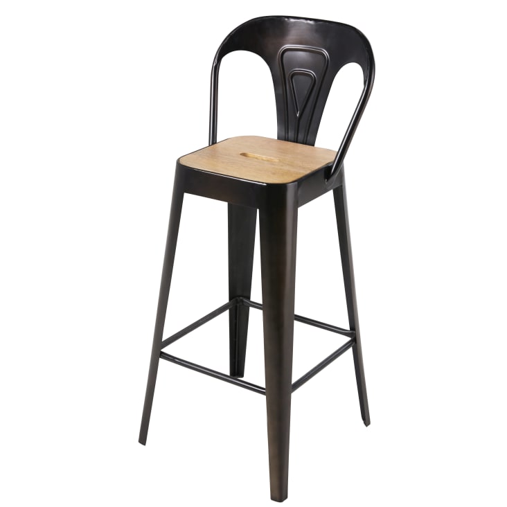Maisons du Monde Manufacture Business - Sillas de bar profesionales de madera de mango y acero negro Alt.70 (x2) Outlet online