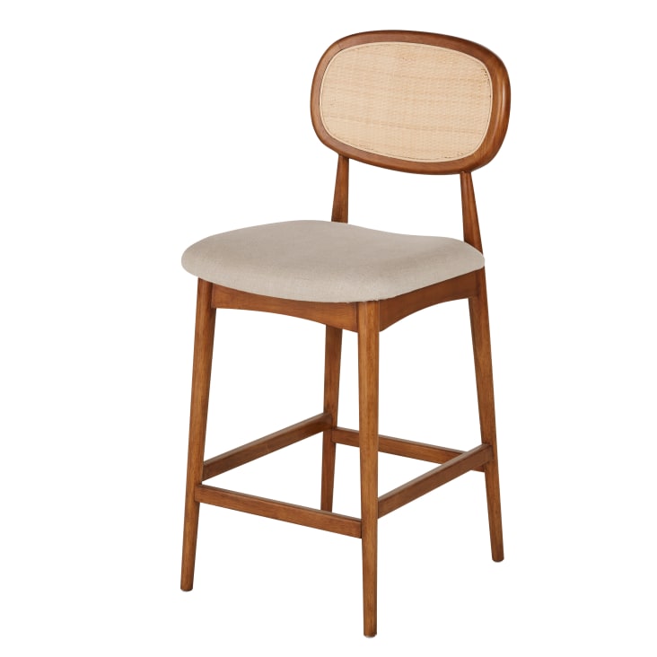 Maisons du Monde Fifty - Taburete de bar de madera oscura y lino crudo Rebajas baratas