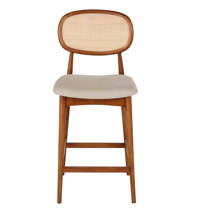 Maisons du Monde Fifty - Taburete de bar de madera oscura y lino crudo Rebajas baratas