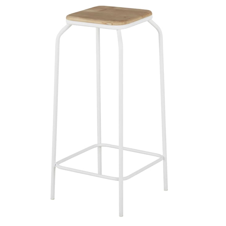 Maisons du Monde Kraft - Taburetes de bar de acero blanco y madera de abeto (x2) Alt. 75 Los más vendidos