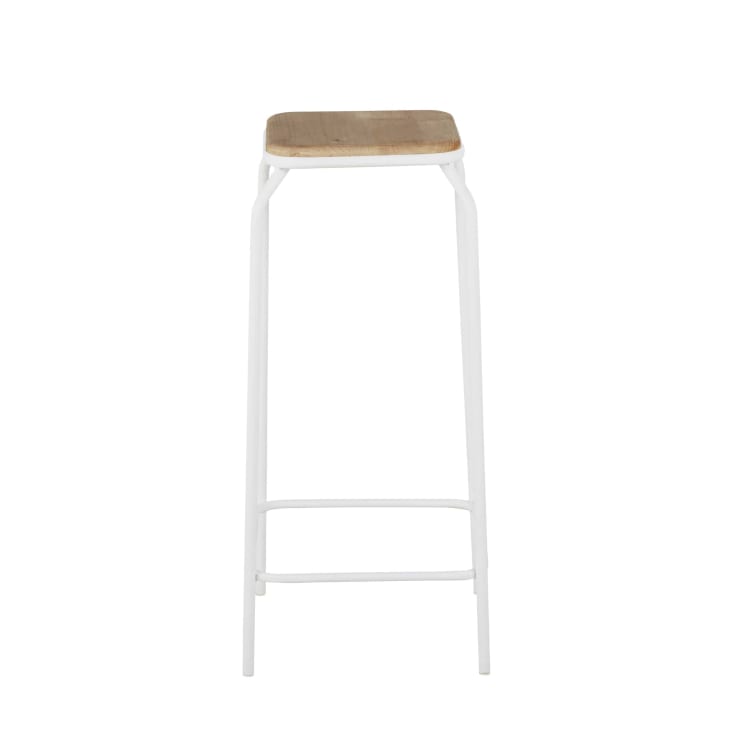 Maisons du Monde Kraft - Taburetes de bar de acero blanco y madera de abeto (x2) Alt. 75 Los más vendidos