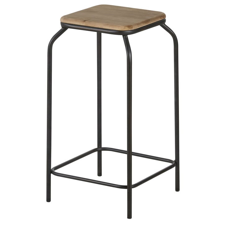 Maisons du Monde Kraft - Taburetes para isla de cocina de acero negro y madera de abeto (x2) Alt. 65 Ventas relámpago