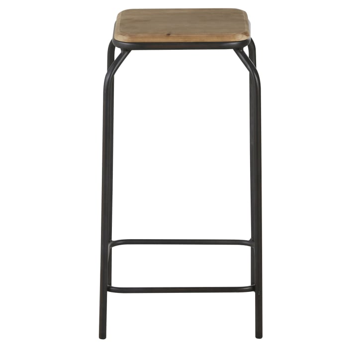 Maisons du Monde Kraft - Taburetes para isla de cocina de acero negro y madera de abeto (x2) Alt. 65 Ventas relámpago