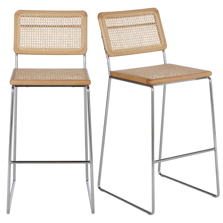 Maisons du Monde Rosae - Sillas de bar (x2) de acero cromado y ratán Tienda