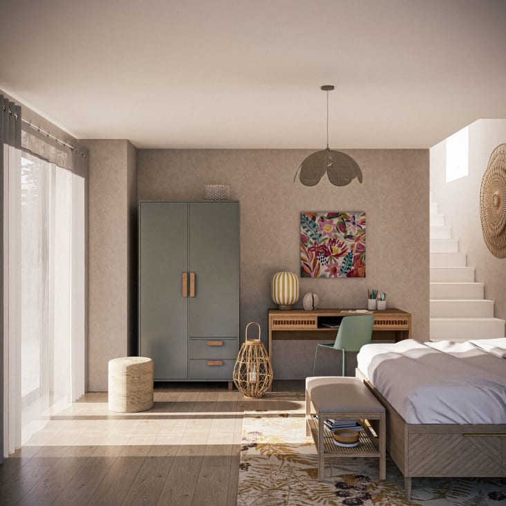 Maisons du Monde MALORINE - Banco de madera de hevea con rejilla de ratán COMPRAR AHORA