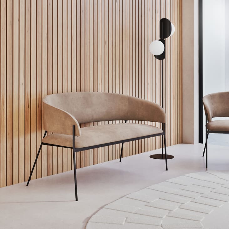 Maisons du Monde Hug Business - Banco profesional de 2 plazas de terciopelo reciclado gris ÚLTIMAS EDICIONES