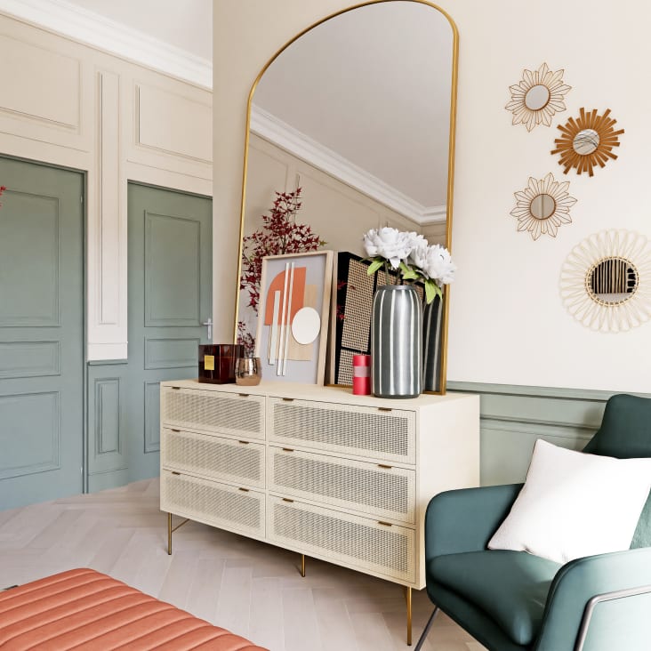 Maisons du Monde Solstice - Cómoda doble con 6 cajones y rejilla de ratán Oferta especial de fábrica