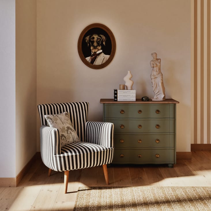 Maisons du Monde Gustavia - Cómoda en verde caqui y metal dorado con 4 cajones Promoción trimestral