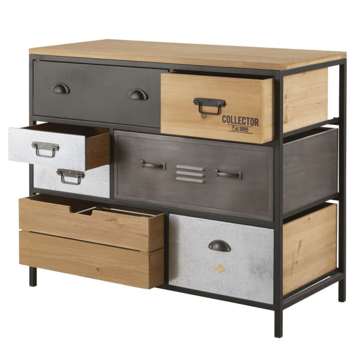 Maisons du Monde Harvey - Cómoda de 8 cajones de metal y abeto Superdescuento