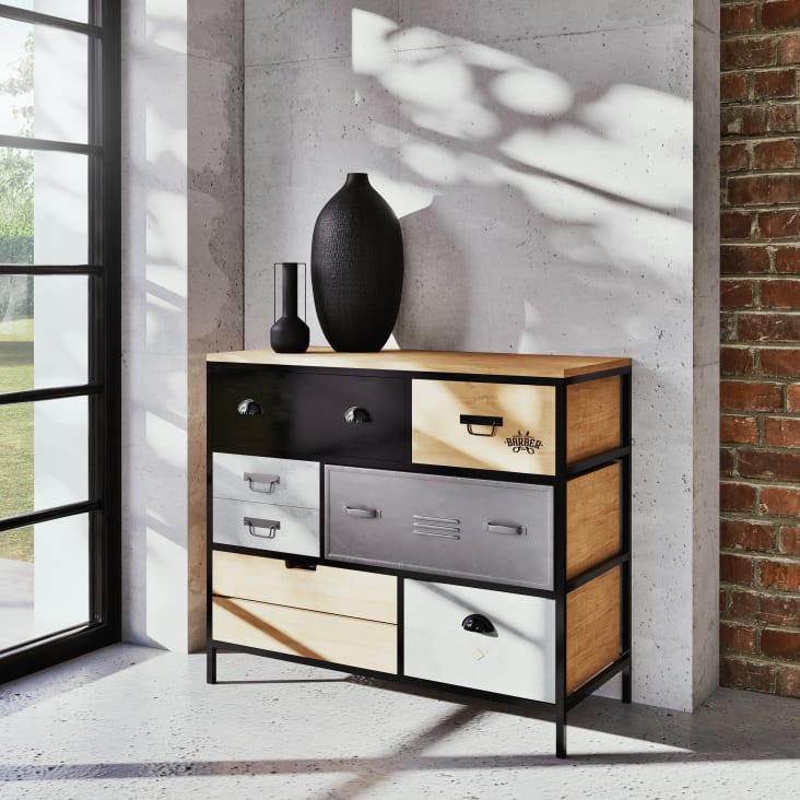Maisons du Monde Harvey - Cómoda de 8 cajones de metal y abeto Superdescuento