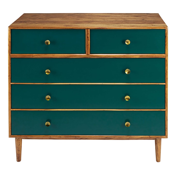Maisons du Monde Ikat - Cómoda con 5 cajones de acacia maciza verde Ahorra y exporta