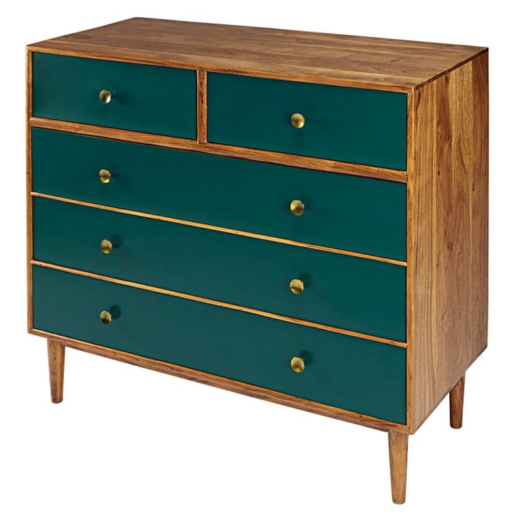 Maisons du Monde Ikat - Cómoda con 5 cajones de acacia maciza verde Ahorra y exporta