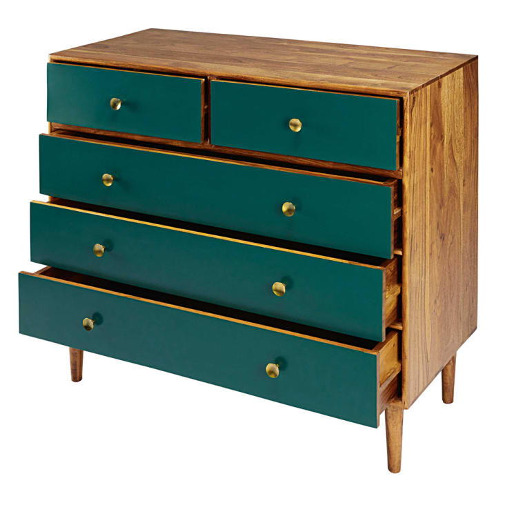 Maisons du Monde Ikat - Cómoda con 5 cajones de acacia maciza verde Ahorra y exporta
