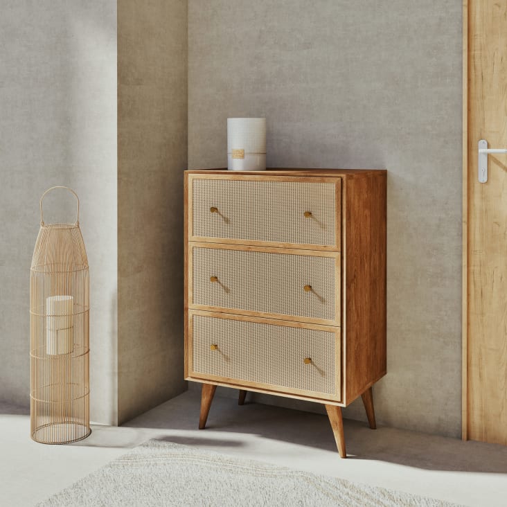Maisons du Monde Gisele - Cómoda alta vintage con 3 cajones de madera de mango y bambú Descuento por venta flash