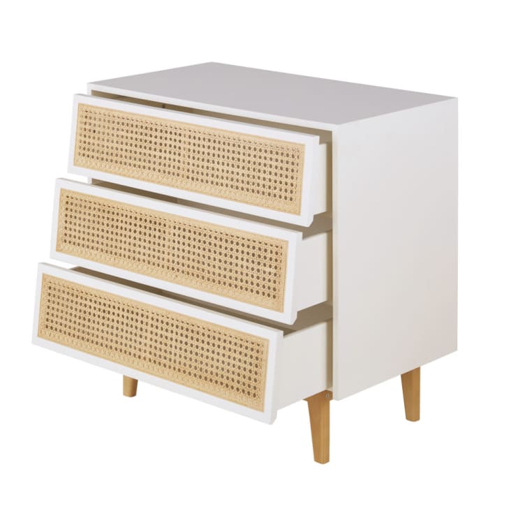Maisons du Monde Suzelle - Cómoda blanca con 3 cajones de rejilla de ratán Ofertas de temporada